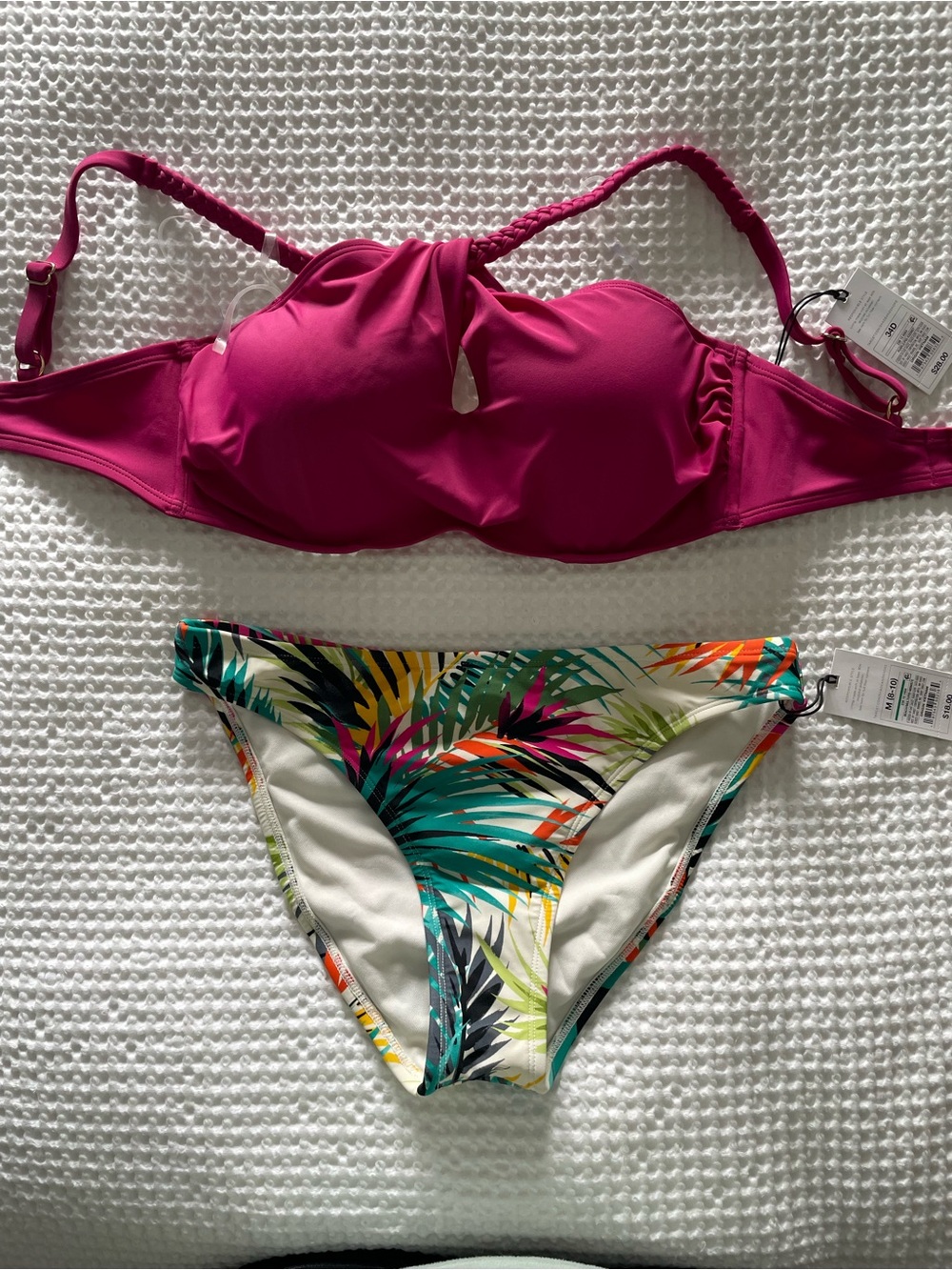 *New* Women’s Fuchsia Bikini Top with Tropical Print Bottom